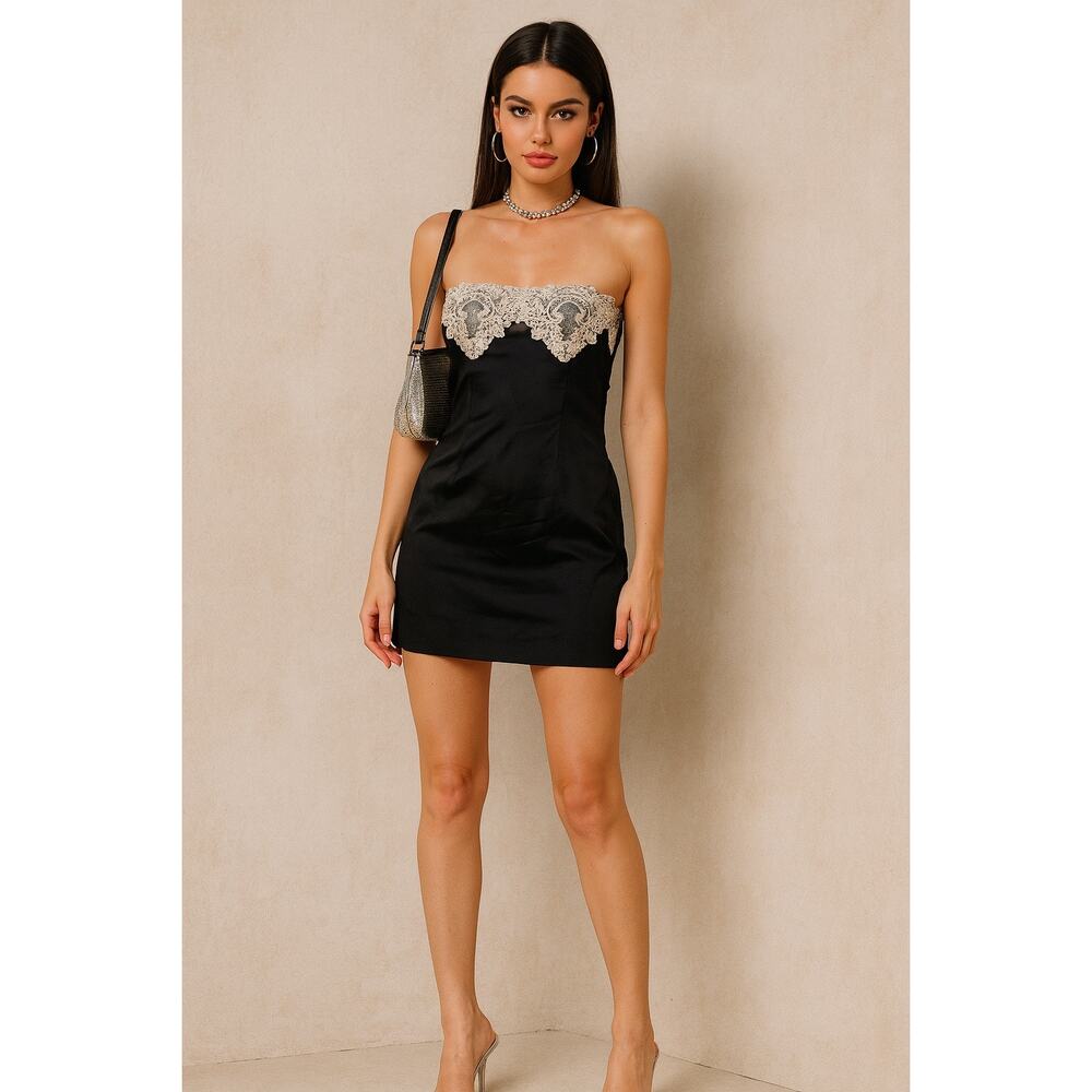 Magali Pascal Y2K 90s Going Out Staples Tube Top Lace Satin Cami Dress Coquette